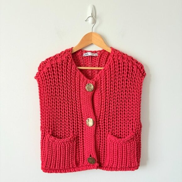 Zara Sleeveless Cropped Knit Sweater Vest Red Blogger Fav Size Small - Picture 6 of 10